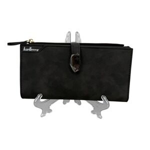 Baellerry Matte Black Bifold Clutch Wallet Zip Pocket Card Holder Snap New